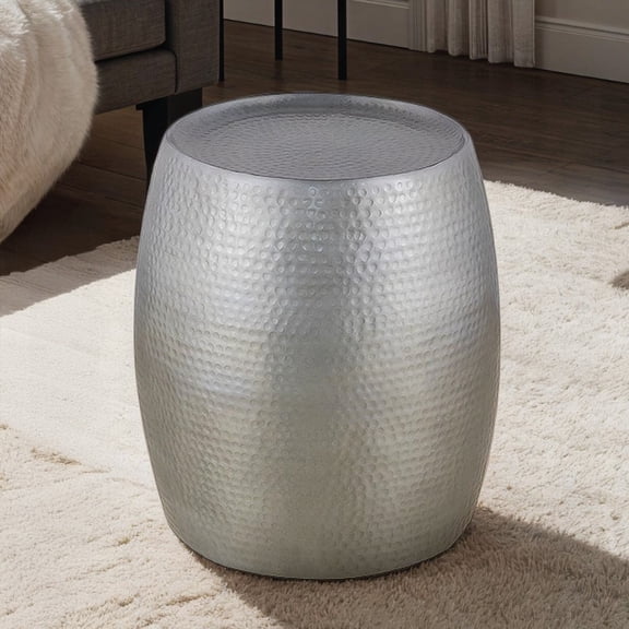 Hand-Hammered Aluminum End Table - 21" Height, Antique Silver