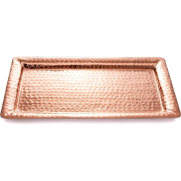 Hand Hammered Copper Plated Metal Decorative Tray 16 Inch