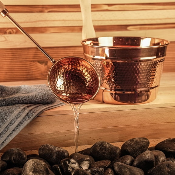 Hand-Hammered Large Copper Sauna Bucket & Ladle Set 5L Capacity (Big Size)