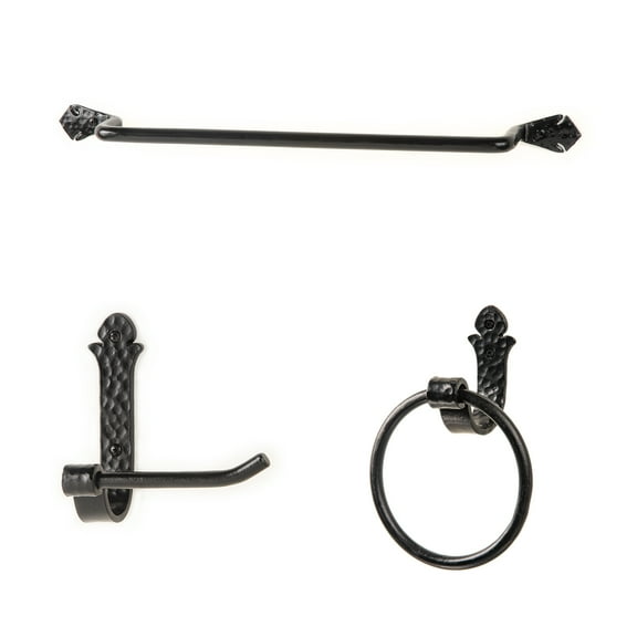 Hand Hammered Plate Wall Mounted Forged Iron Bathroom Accessories Set