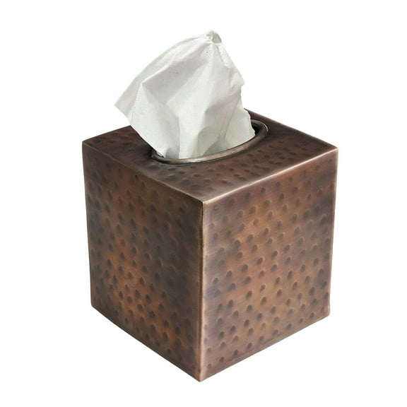 Hand Hammered Tissue Box Cover Square, White Tissue Holder for Bathroom, Square Metal Dresser Accessories for Home, Decorative Tissue Box Holder, Classic Tissue Cover