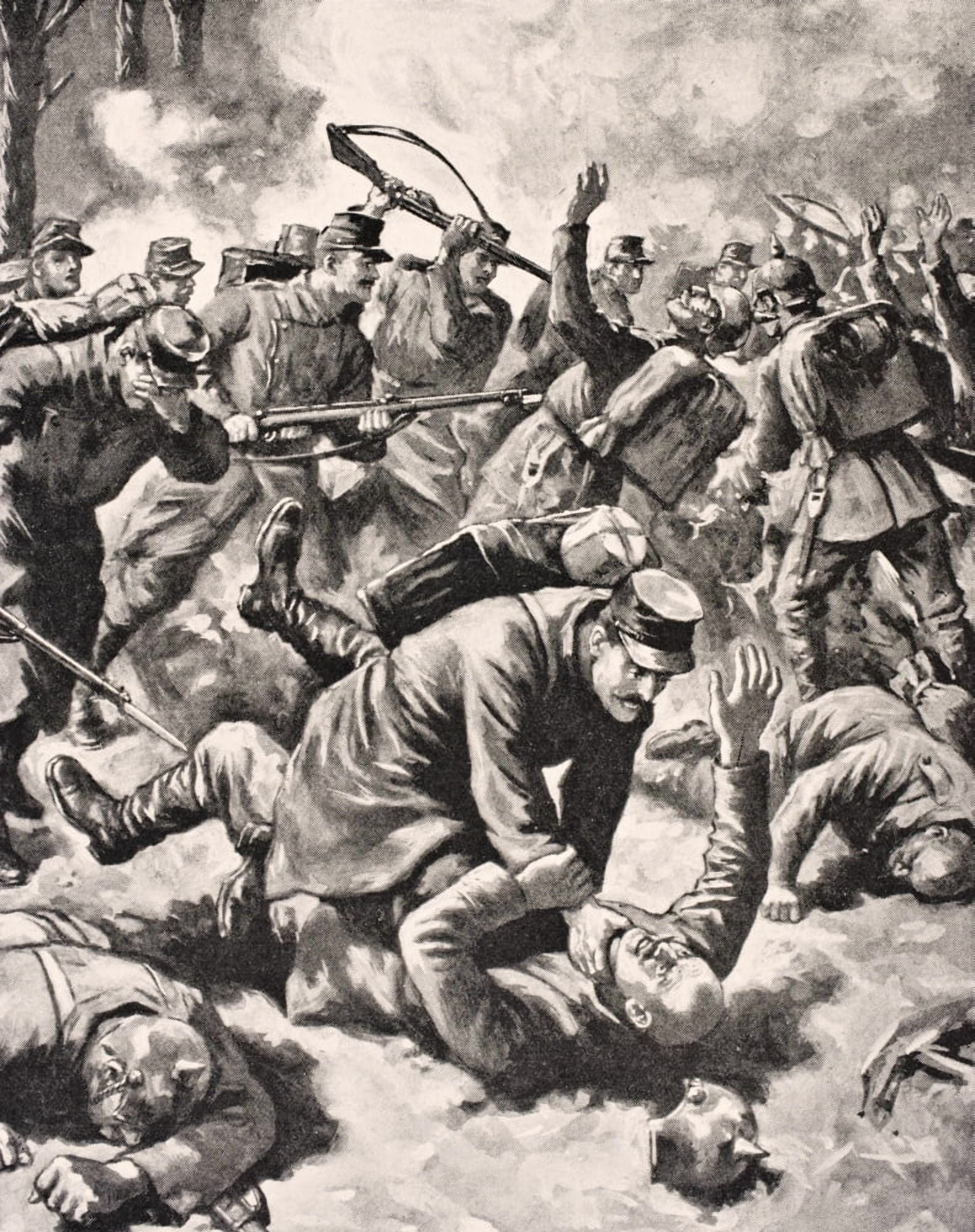 Hand To Hand Fighting On The Western Front Between German And French Soldiers From The War Illustrated Album Deluxe Published London 1916 Canvas Art - Ken Welsh Design Pics (26 x 32)