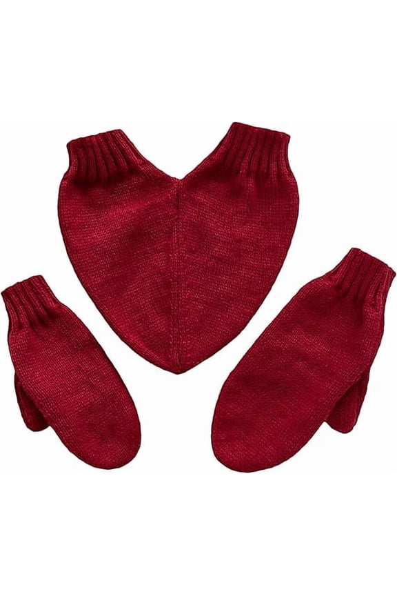 Hand in Hand Heart Mittens Set for Couples - 3-Piece Knitted Glove Set for Couples, Lovers | Christmas Gift, Matching Winter Mittens for Holding Hands(Red, B)