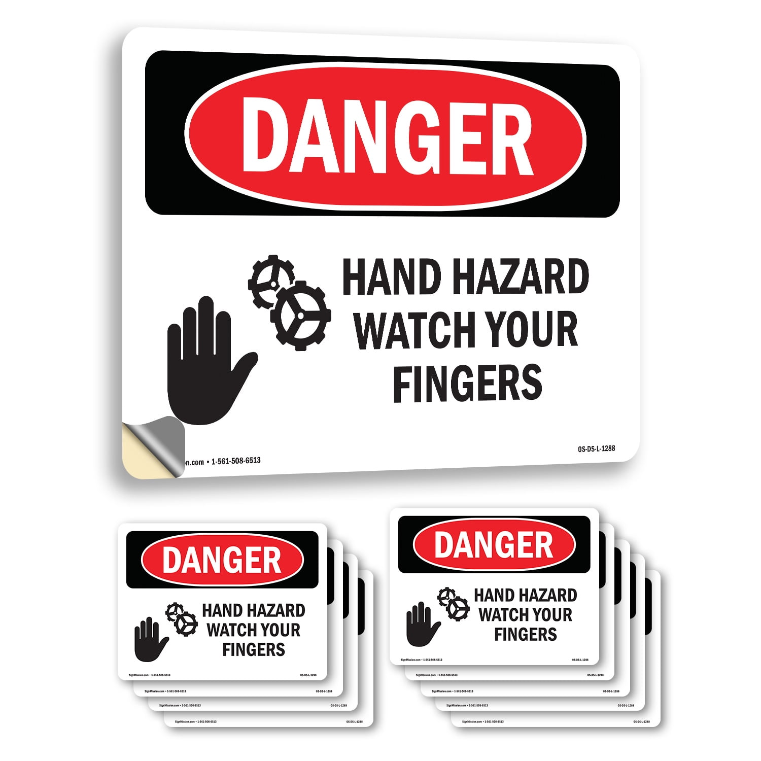 Hand Hazard Watch Your Fingers OSHA Danger Vinyl Decal Label 24 Inch x ...