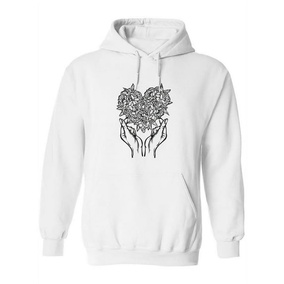 Hand Heart And Peonies. Hoodie Women -Image by Shutterstock, Female Medium