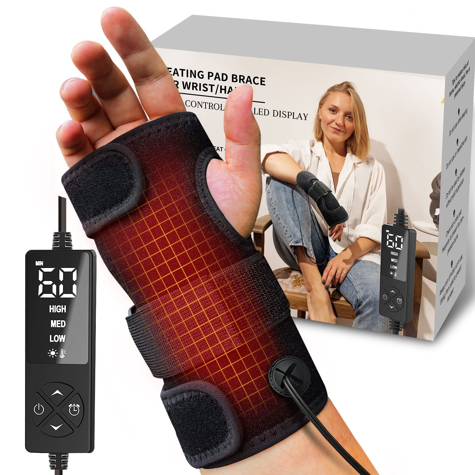 Hand Heating Pad for Carpal Tunnel Relief, Heated Wrist Brace Wrap for