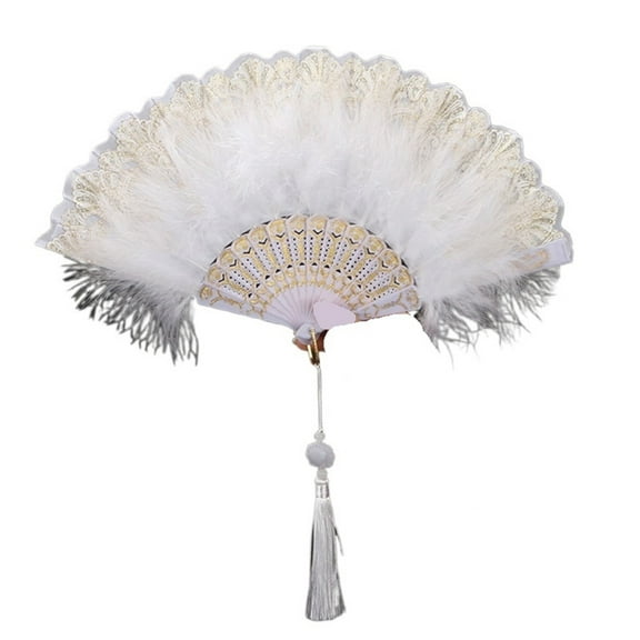 Hand Held Feather Folding Fans Soft Wedding Party Gift Girls Dance Lace Fan Cosplay Stage Prop Home Decor