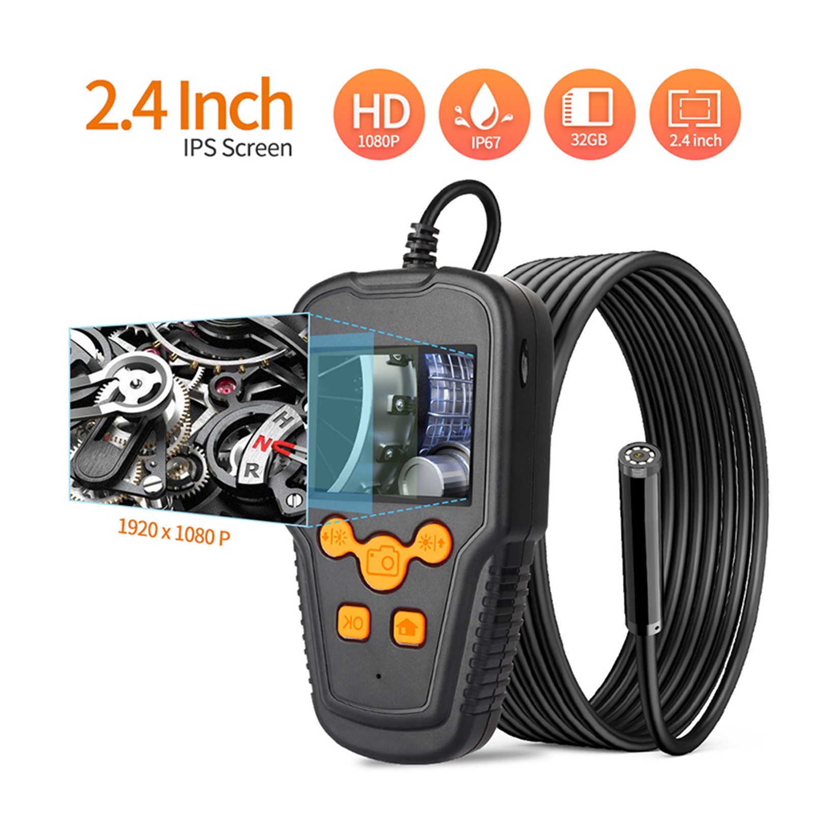 Hand-Held LCD Endoscope Camera Digital Inspection Camera 2.4 Inch Video Borescope 720P HD With 6 LED 5.5mm Probe ,Various Applicable