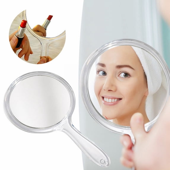 Hand Held Magnifying Mirror Makeup - Double Sided 1X 3X Magnifying Round Handheld Cosmetic Mirror with Handle Travel Portable Beauty Mirror for Daily Use Lightweight Vanity Tool Clear Finish