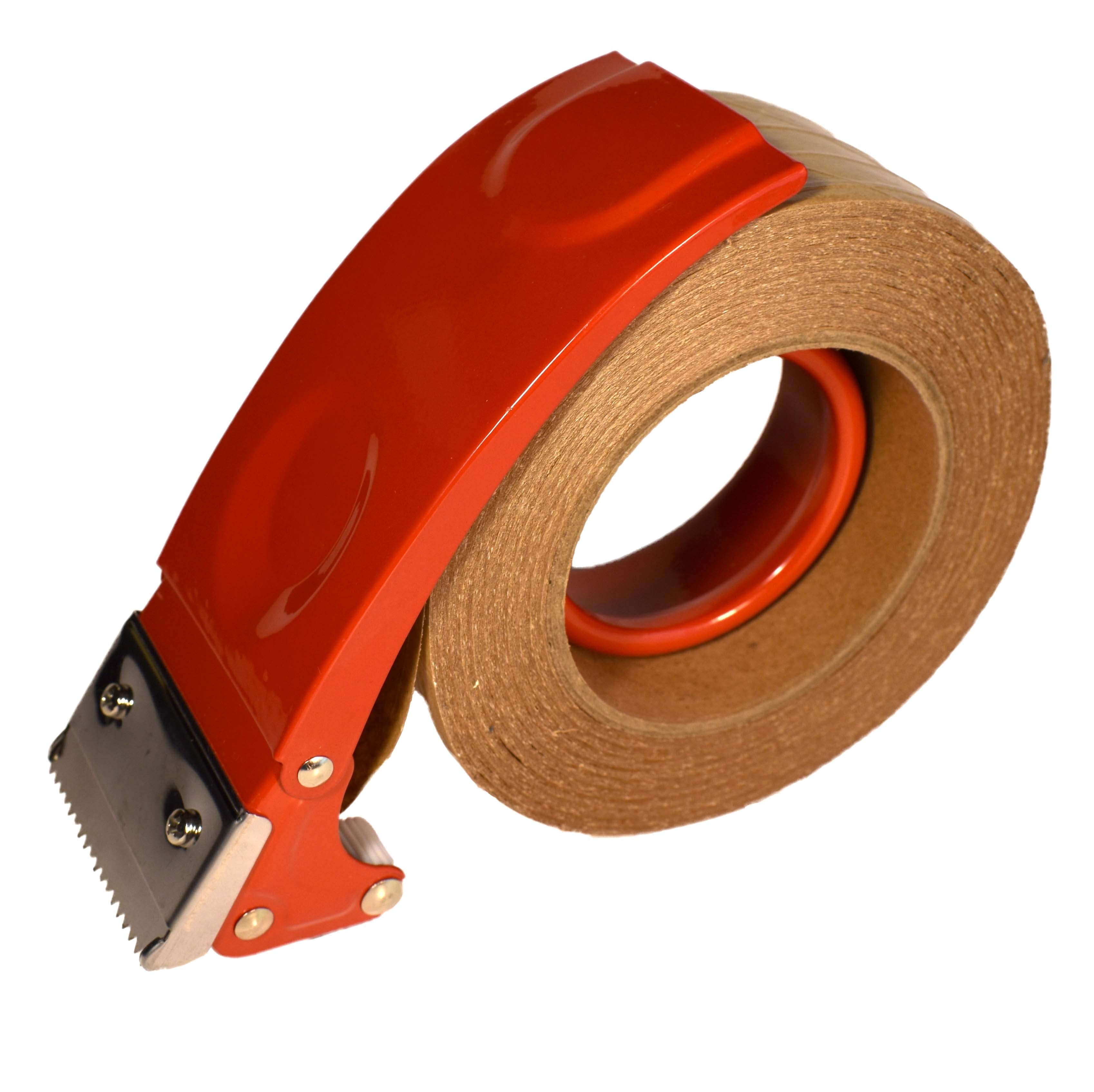 Hand-Held Metal Tape Dispenser with 3"-Core and 2"-Wide Self-Adhesive Reinforced Kraft Paper Tape (1 Roll)