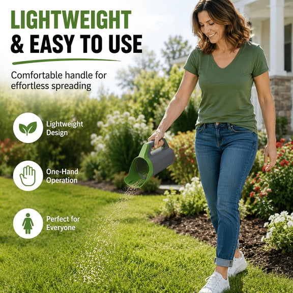 Hand Held Seed Spreader, All-Purpose Lawn & Garden Hand Spreader for Fertilizer, Grass Seed, Salt, Ice Melt, Earth Food, Seed Shaker with Adjustable Opening Sizes