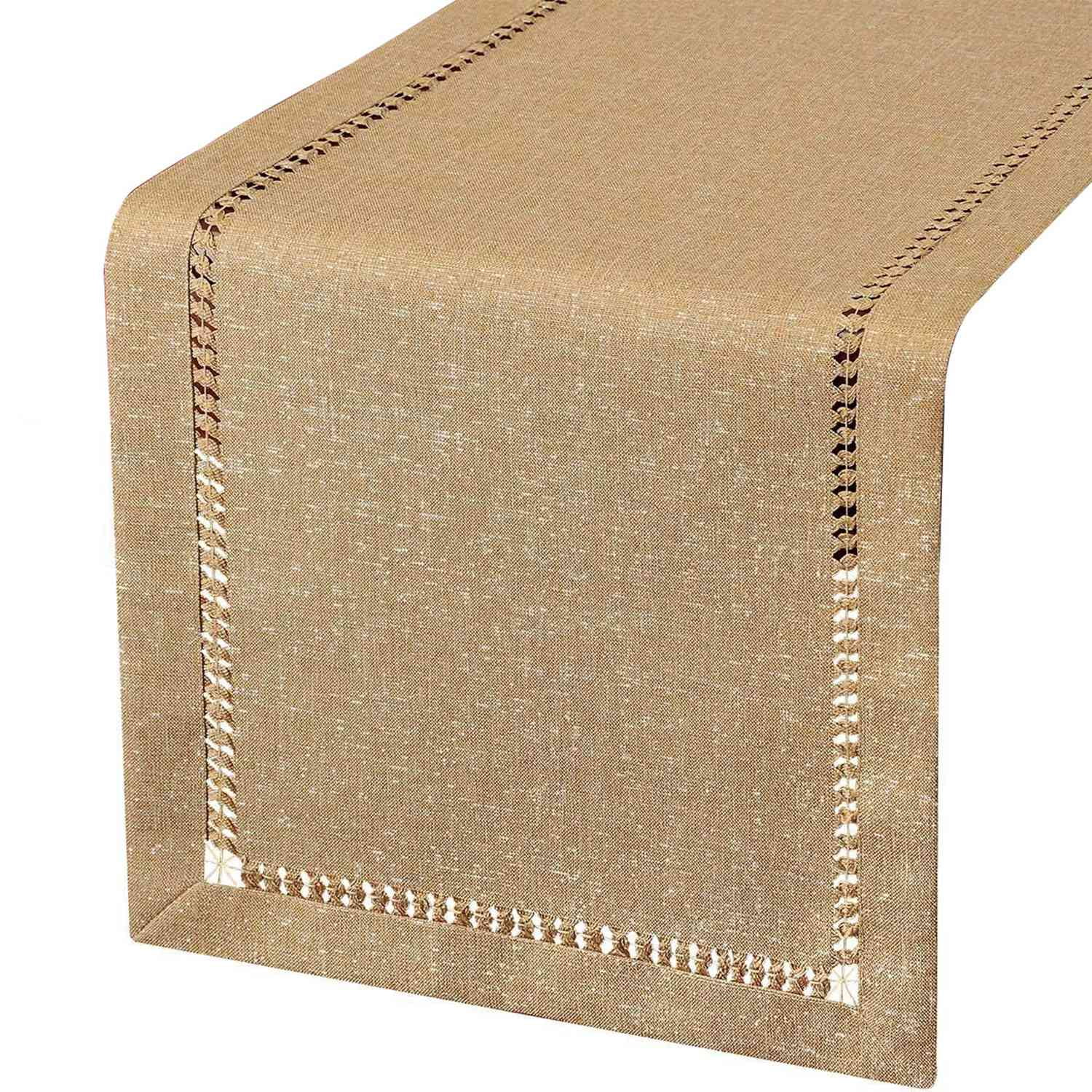 Hand Hemstitched Dining Table Runner Dresser Scarves, Silver Thread