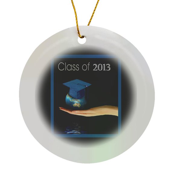 3drose, Hand Holding Earth with Graduation Cap, Class of 2013, Blue, Circle Porcelain Ornament