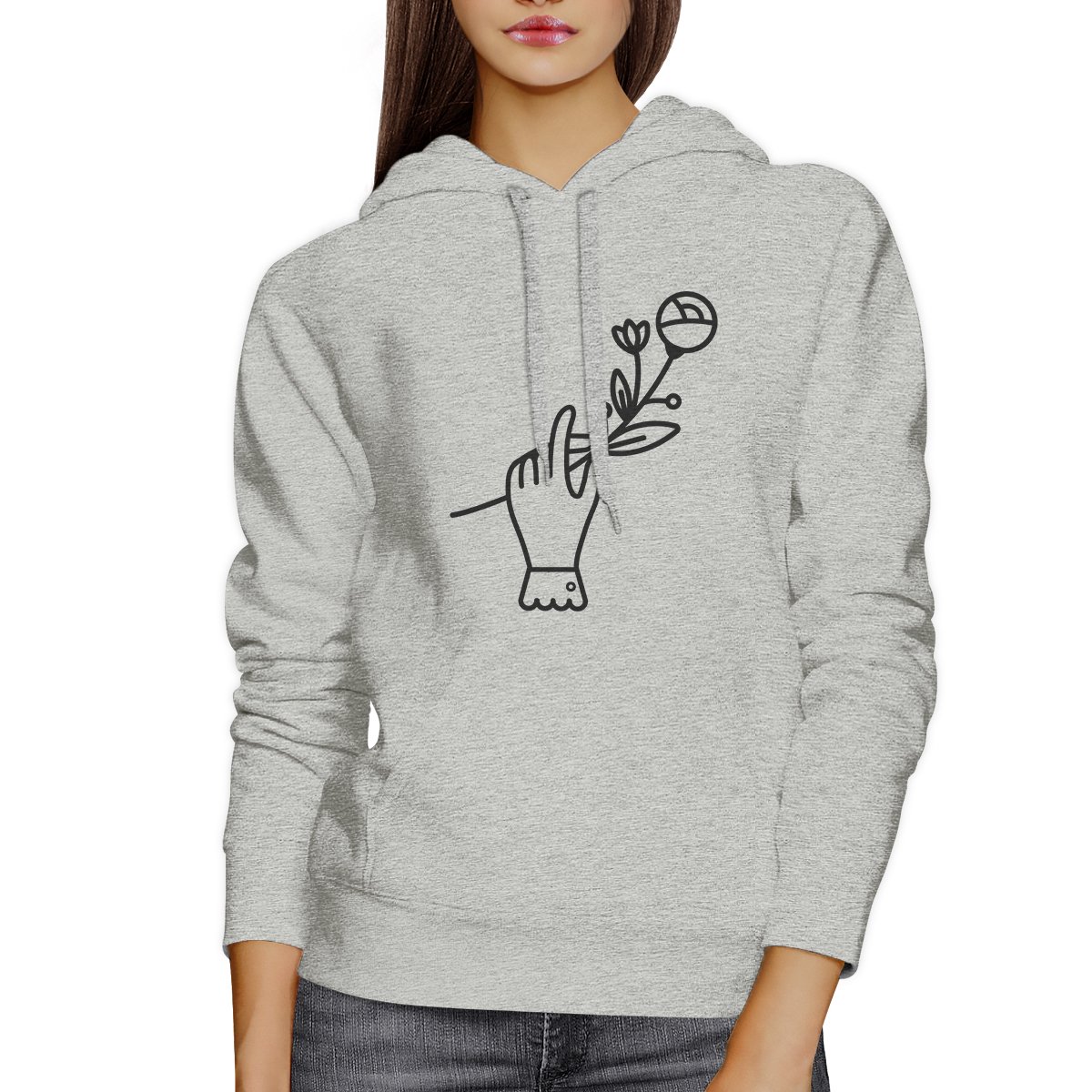 Hand Holding Flower Grey Unisex Cute Graphic Design Crewneck Hoodie -  Walmart.com