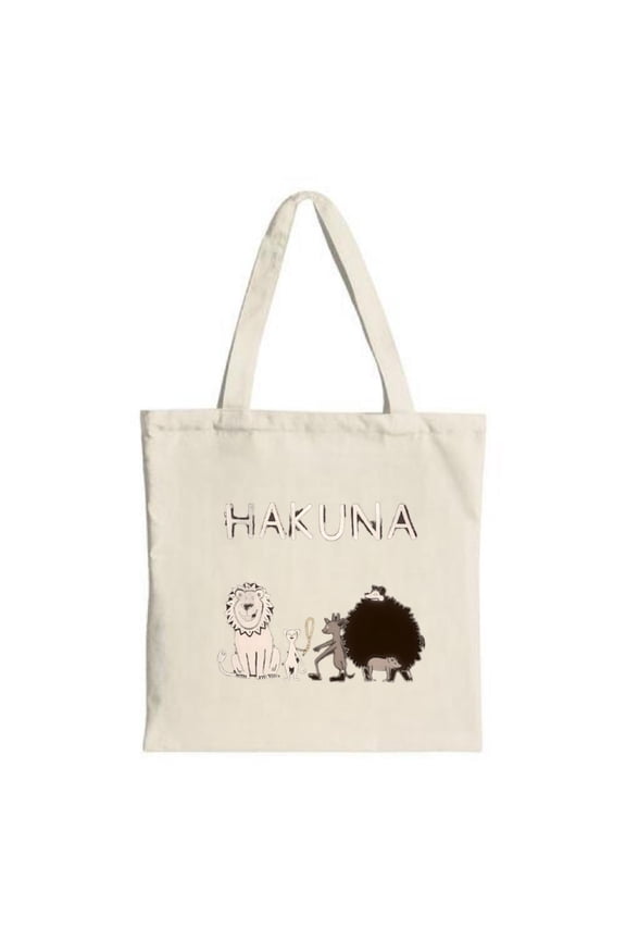 Stylish Cream Tote Bag with Lion Hippo and Bird Graphic; Bold ; Perfect for Shopping Travel and Parties