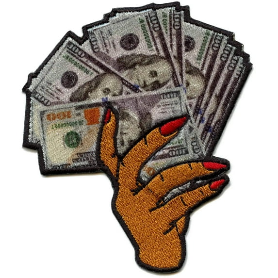 Hand Holding Money Fan Patch Girl Boss Moves Sublimated Embroidery Iron On