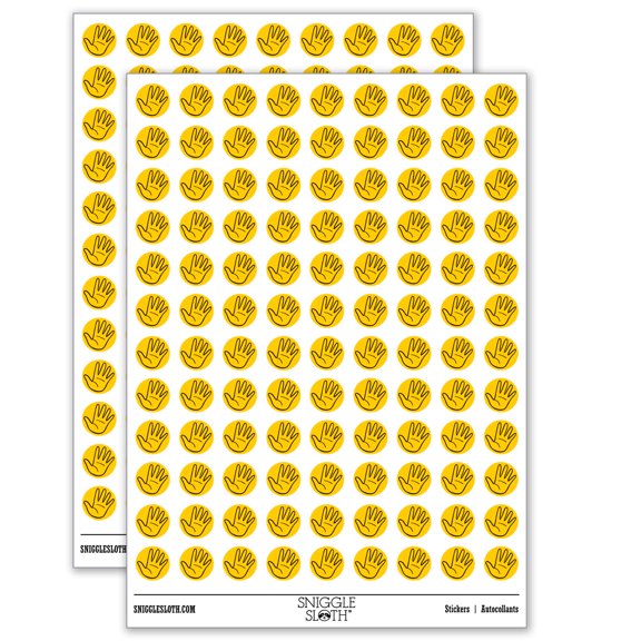 Hand Holding Up Five Fingers Open Palm 200+ Round Stickers - Gloss Finish - 0.50" Size - Yellow