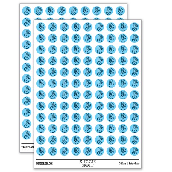 Hand Holding Up Four Fingers 200+ Round Stickers - Matte Finish - 0.50" Size - Light Blue