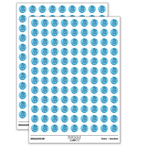 Hand Holding Up Three Fingers 200+ Round Stickers - Matte Finish - 0.50" Size - Light Blue