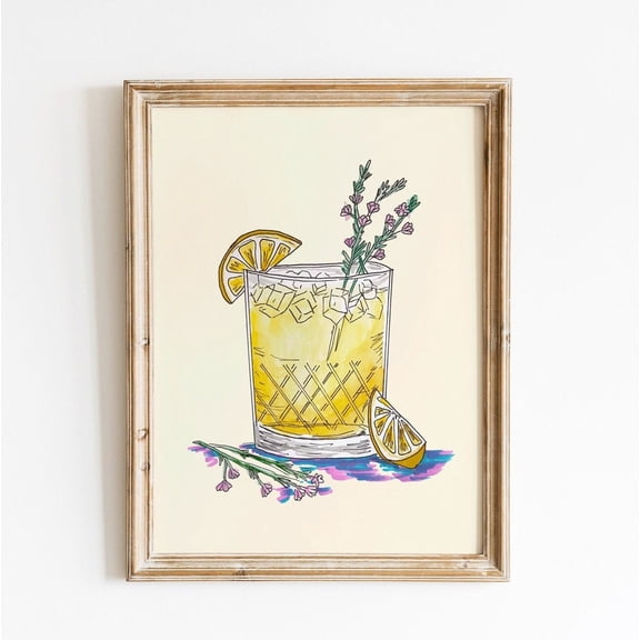 Hand Illustrated Lemonade Cocktail Cute Preppy Kitchen Bar Cart Wall Decor, Unframed Poster