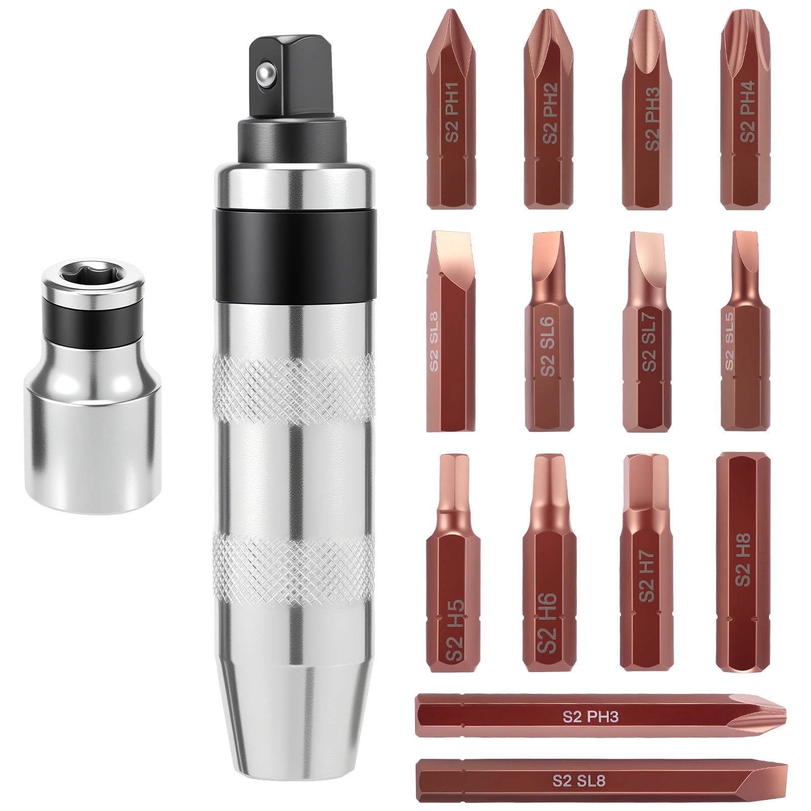 Hand Impact Screwdriver Set Reversible Manual Impact Driver Tool For Rusted Frozen Screws (silver )