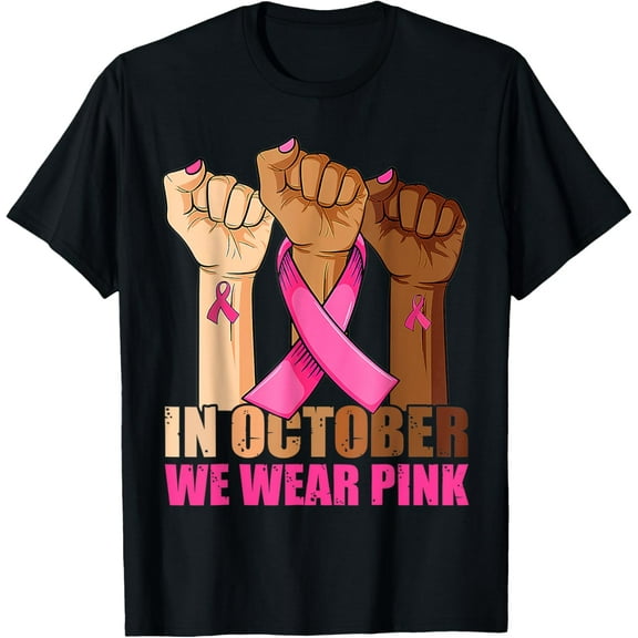 Hand In October We Wear Pink Breast Cancer Awareness Month T-Shirt