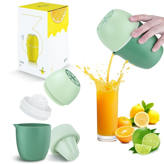 Hand Juicer, Citrus Juicer, Lemon Squeezer, Portable Citrus Orange Juicer, Mini Hand Manual Juicer for Citrus Fruits, Lime Juicer with Strainer and Container for Gifts, Kitchen, Green