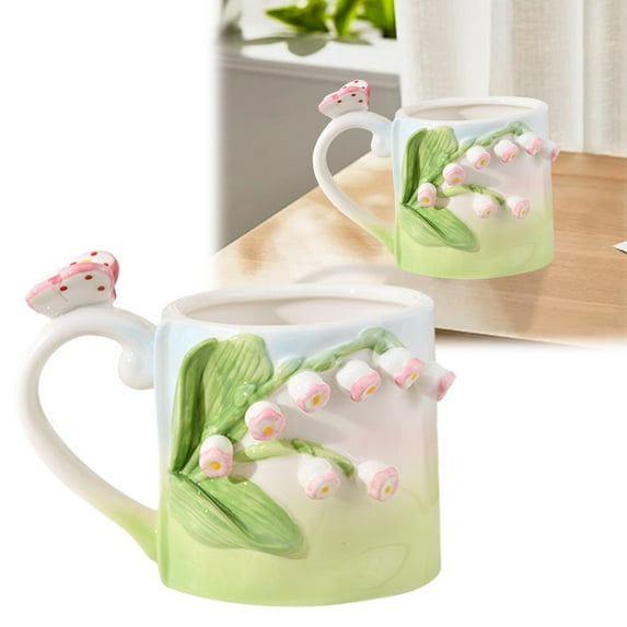 Hand-Kneaded Embossed Three-Dimensional Coffee Cup Breakfast Cup Lily Of The Valley