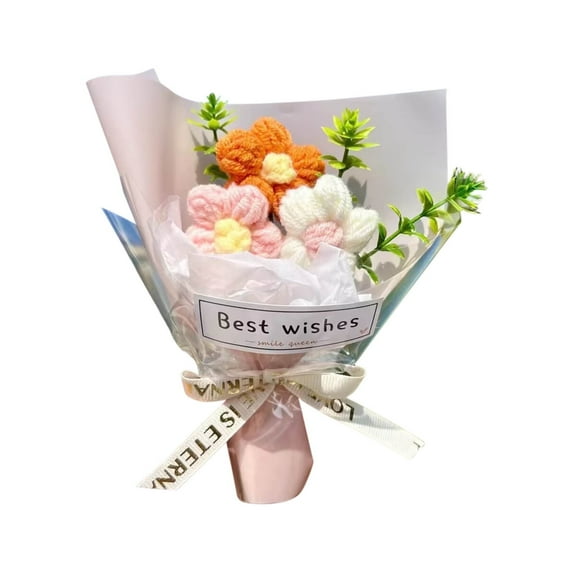 Hand Knit Crochet Flowers Bouquet Kit | Mini Fake Flower Decoration | Milk Yarn, Eco-Friendly, Lasting Color | Gift Wrapped for Valentine’s Day, Anniversary, Home Office Decor