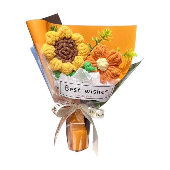 Hand Knit Crochet Flowers Bouquet Kit | Mini Fake Flower Decoration | Milk Yarn, Eco-Friendly, Lasting Color | Gift Wrapped for Valentine’s Day, Anniversary, Home Office Decor