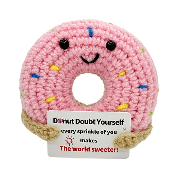Hand-Knit Positivity Doll in Decorative Pot - Emotional Support Crochet Gift with Uplifting Message Card - Cute Huggable Worry Doll for Anxiety Relief & Home Decor