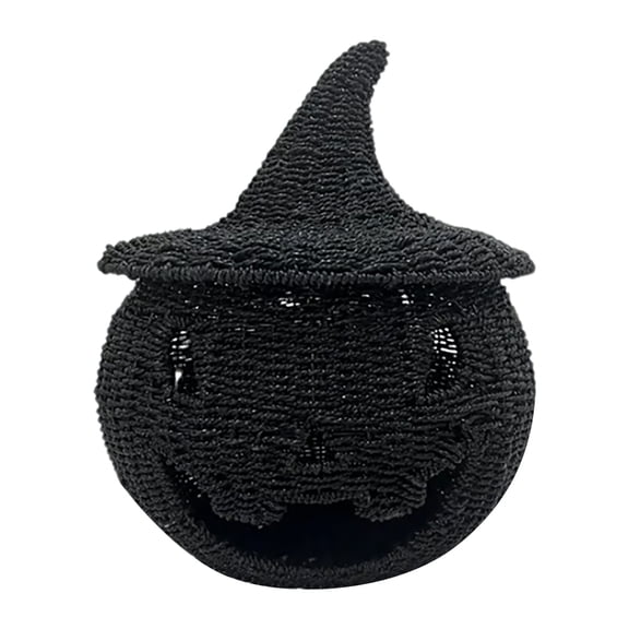 Hand Knit Pumpkin Decor - Witchlight Keeper Candle Holder with Hat for Halloween Tabletop & Porch,Halloween Gift