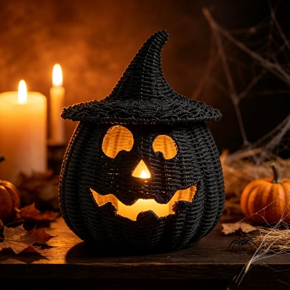 Hand Knit Pumpkin Halloween Decor,Happy Haunting Pumpkin,Jack-O-Lantern Basket Storage for Halloween Decorations
