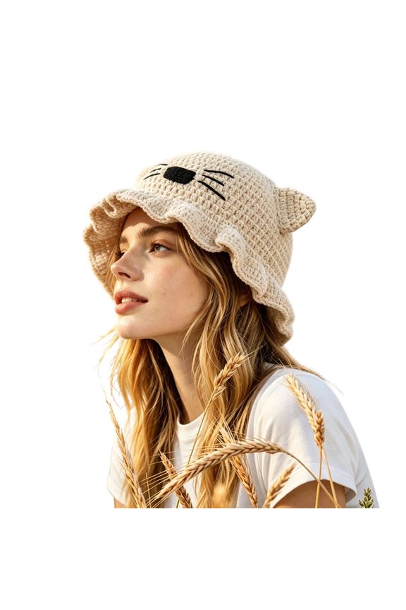 Hand Knitted Animal Pattern Hat Cute Winter Fisherman Cap