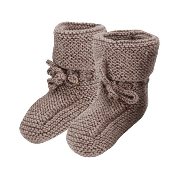 Hand Knitted Baby Wool Bootie Socks for 3-6 Month Babies - Dark Beige