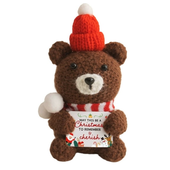 Hand Knitted Brown Bear Figurine With Yarn Design, Christmas Tabletop Decor For Home And Holiday
