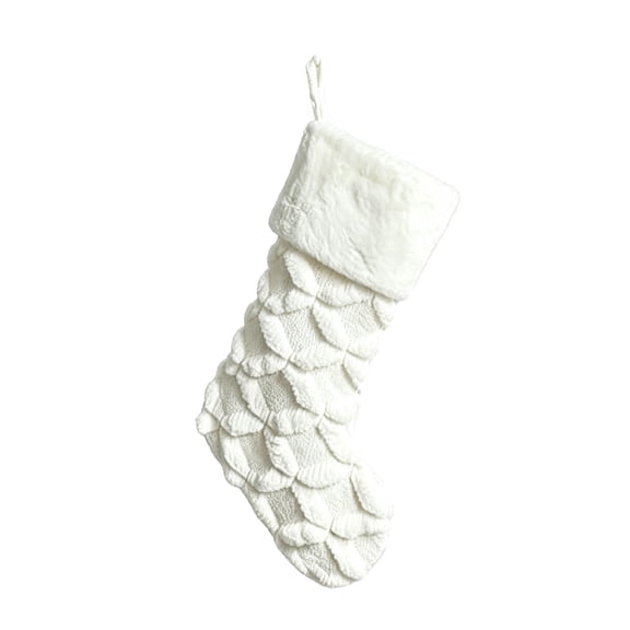 Hand-Knitted Christmas Stocking, White Nordic Holiday Stocking, 18.9 x 10.2-Inch Large Knit Fireplace Hanging Stocking for Christmas Tree, Mantel, Family Gift and Scandinavian Home Decor