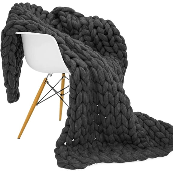 Hand Knitted Chunky Blanket Throws:Weighted Knit Blanket Throw,Handmade Chunky Yarn Blanket for Sofa and Bedroom,Soft Thick Knit Throw Blanket,Fluffy and Cozy,47×70 Inch (Dark Gray)