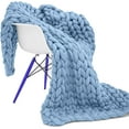 thumbnail image 1 of Hand Knitted Chunky Blanket Throws:Weighted Knit Blanket Throw,Handmade Chunky Yarn Blanket for Sofa and Bedroom,Soft Thick Knit Throw Blanket,Fluffy and Cozy,47×70 Inch (Blue), 1 of 7