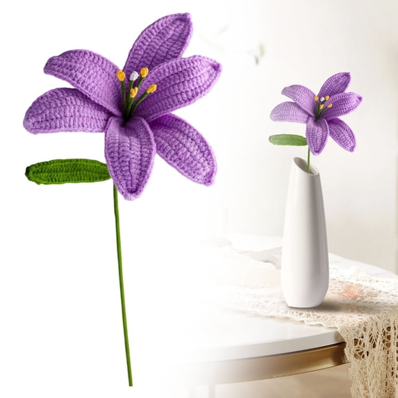 Hand Knitted Crochet Bouquet Artificial Flowers Realistic Hand Woven Yarn Lilies For Home Decor Wedding Centerpiece Gift 40Cm