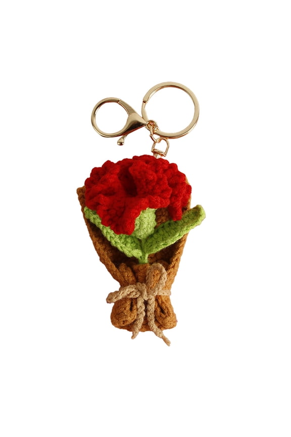 Hand Knitted Crochet Flower Bouquet Pendant, Valentines Day Gift for Her, Romantic Bag Charm Keychain Accessory, 1 Piece, 6x5 cm