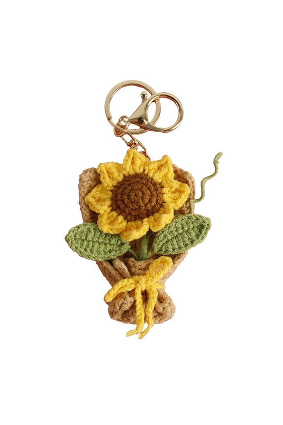 Hand Knitted Crochet Flower Bouquet Pendant, Valentines Day Gift for Her, Romantic Bag Charm Keychain Accessory, 1 Piece, 6x5 cm