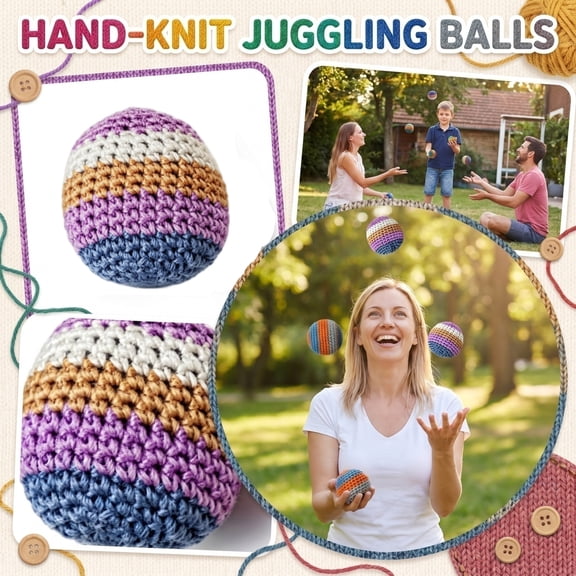 Hand Knitted Footbag and Foot Bag with Handmade Crochet Juggling Balls,Footbag Sack and Assorted Woven Cotton Kick Sack,Practice Agility Reflex Training for Backyard Casual Sports Gear