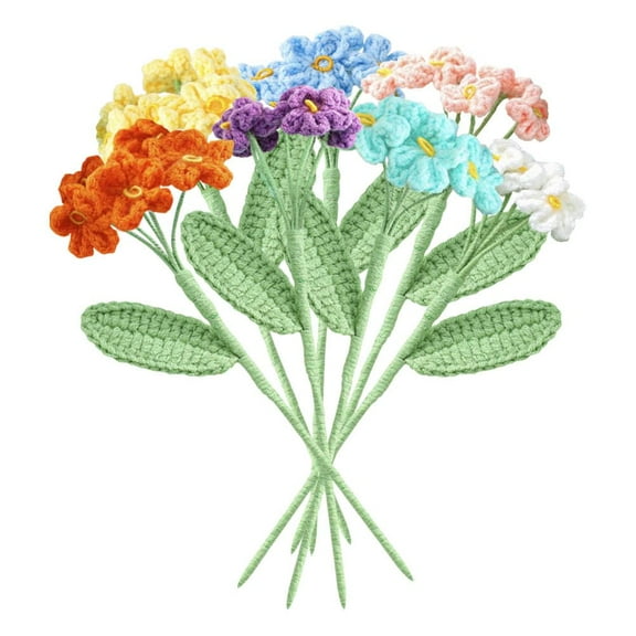 Hand Knitted Forget Me Not Bouquet 7 Pieces Artificial Forget Me Not Knitting Crochet Flowers Bouquet Home Wedding Party Decoration