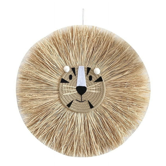 Hand Knitted Hanging Wall Art with Animal Pattern, Cotton Thread Weaving Straw Cartoon Tassel Beard Lion/Tiger Boho Pendant Nursery Room Wall Decor for Home Bedroom Living Room Nursery Room