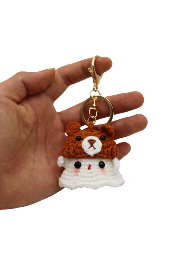Hand Knitted Keychain Poltergeist Handmade Keyring Accessory Handwoven Halloween Specter Key Chain Phone Adorment