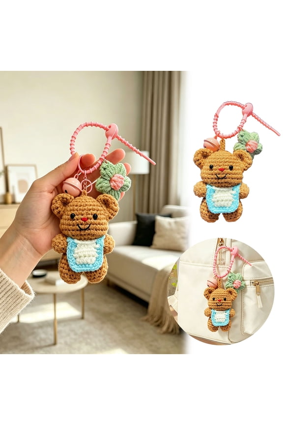 Hand Knitted Manatee Bear Pendant Keychain Handmade Soft Doll Portable Bag Charm Key Chain For Kids Boys Girls Daily Accessory