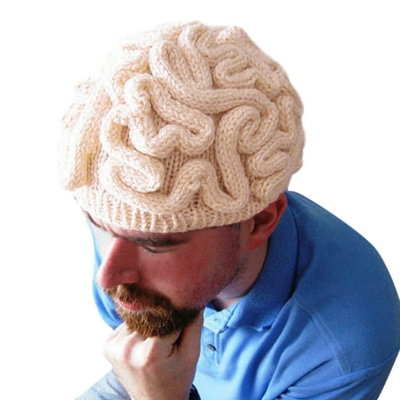 Hand Knitted Personality Brain Hat Adults Crochet Beanie Cool Cerebrum Cap