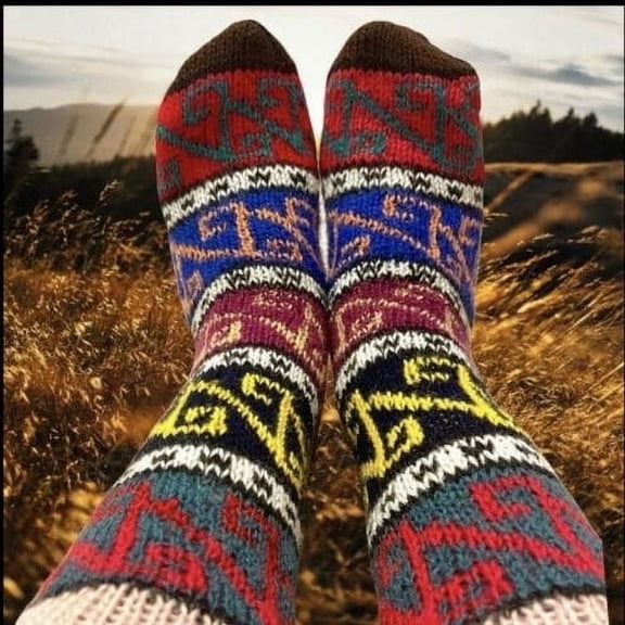 Hand Knitted Socks Wool Cotton Blend Hand Made Soft Winter Socks NEW