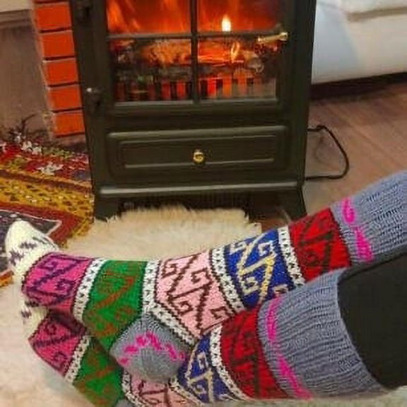 Hand Knitted Socks Wool Cotton Blend Hand Made Warm Soft Winter Socks - New with box/tags